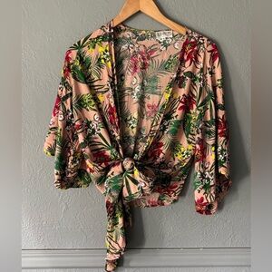 XIX Palms Floral Wrap Top Kimono Style Hawaiian Print Size 1